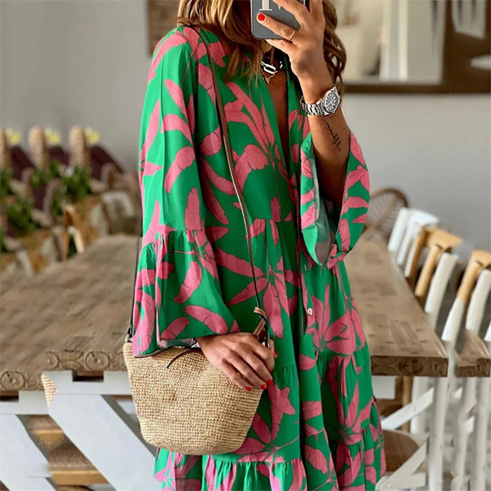 Oversized Dress for Women Clothing 2023 Summer Plus Size Boho Beach Floral Mini Dress Large Size Female Casual Long Skirt Vestid