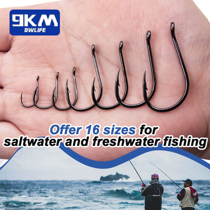 9KM Fishing Hooks 50~200Pcs Saltwater Fishing J Hooks Strong Sharp Needle Point Barbs Ringed Eye Saltwater Fishing Octopus Hooks