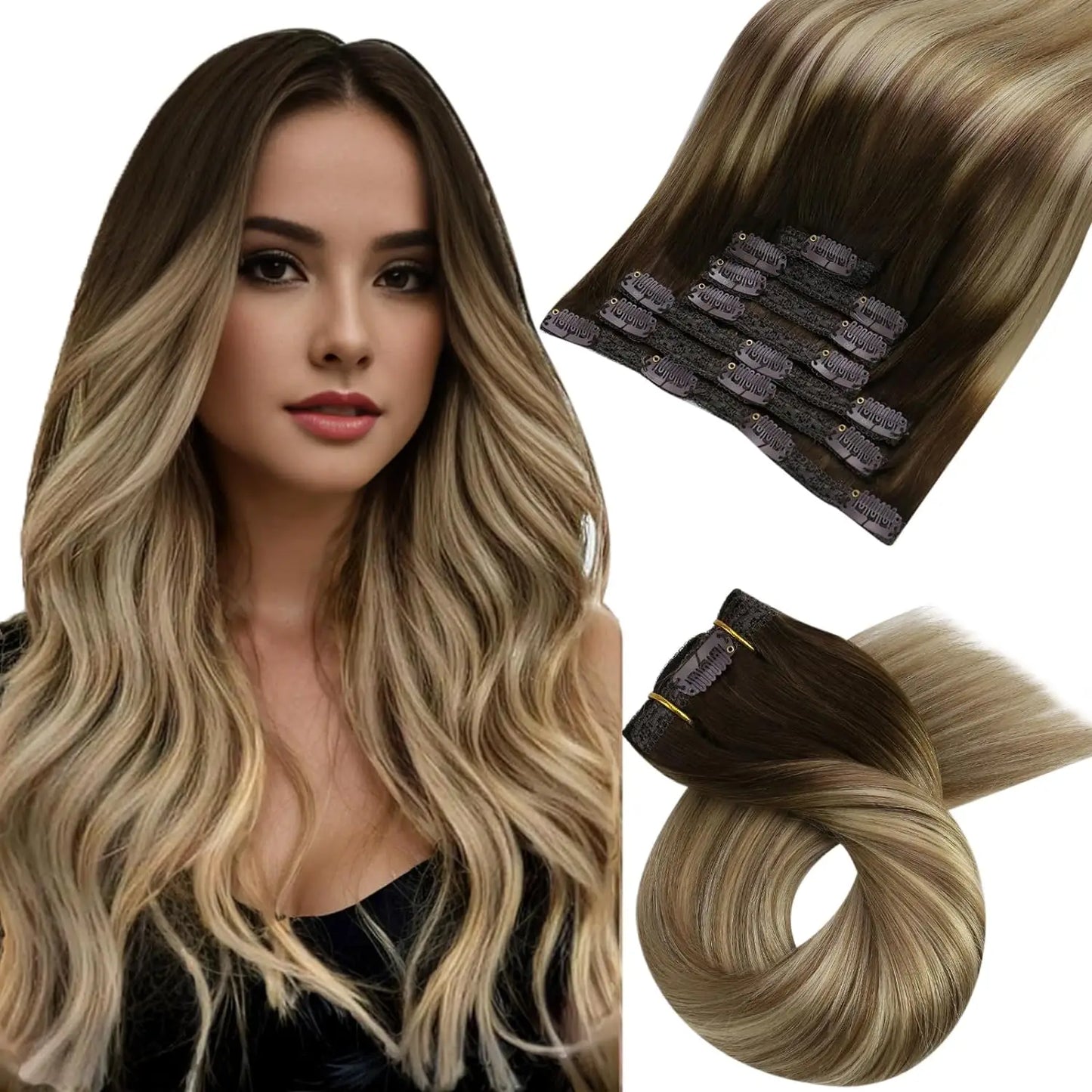 [Hot Sale] Moresoo Clip in Hair Extensions Real Natural Hair Remy Straight Set 5&7 Pcs Brazilian Clip in Human Hair Extensions