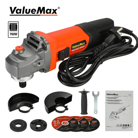 ValueMax 760W Corded Angle Grinder Grinding/Cutting Machine Powerful Tool 220-240V With 3PC 125mm Cutting Discs