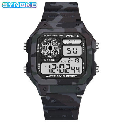 SYNOKE Outdoor Military Digital Watch For Men Fashion Retro Men Watch Sports Waterproof Men Watch Multifunctional Luminous