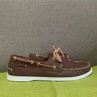 Sebago Genuine Leather Men Homme Authentic Docksides Shoes - Premium Leather Moc Toe Lace Up Boat Shoes E450