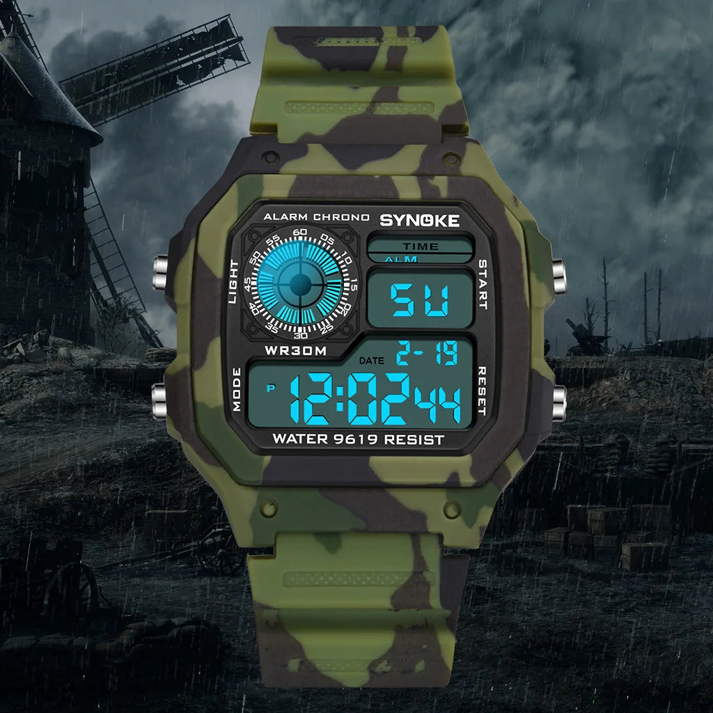 SYNOKE Outdoor Military Digital Watch For Men Fashion Retro Men Watch Sports Waterproof Men Watch Multifunctional Luminous