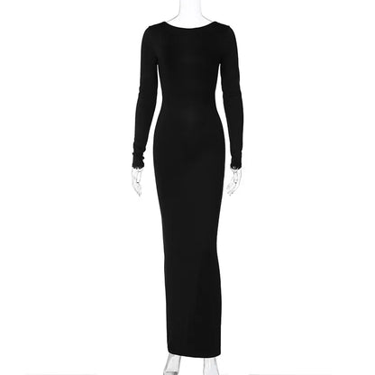 2025 New Spring Elegant Long Sleeve Backless Solid Cuched Sexy Bodycon Maxi Prom Dress Women Outfit Evening Party Festival Y2K
