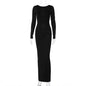 2025 New Spring Elegant Long Sleeve Backless Solid Cuched Sexy Bodycon Maxi Prom Dress Women Outfit Evening Party Festival Y2K