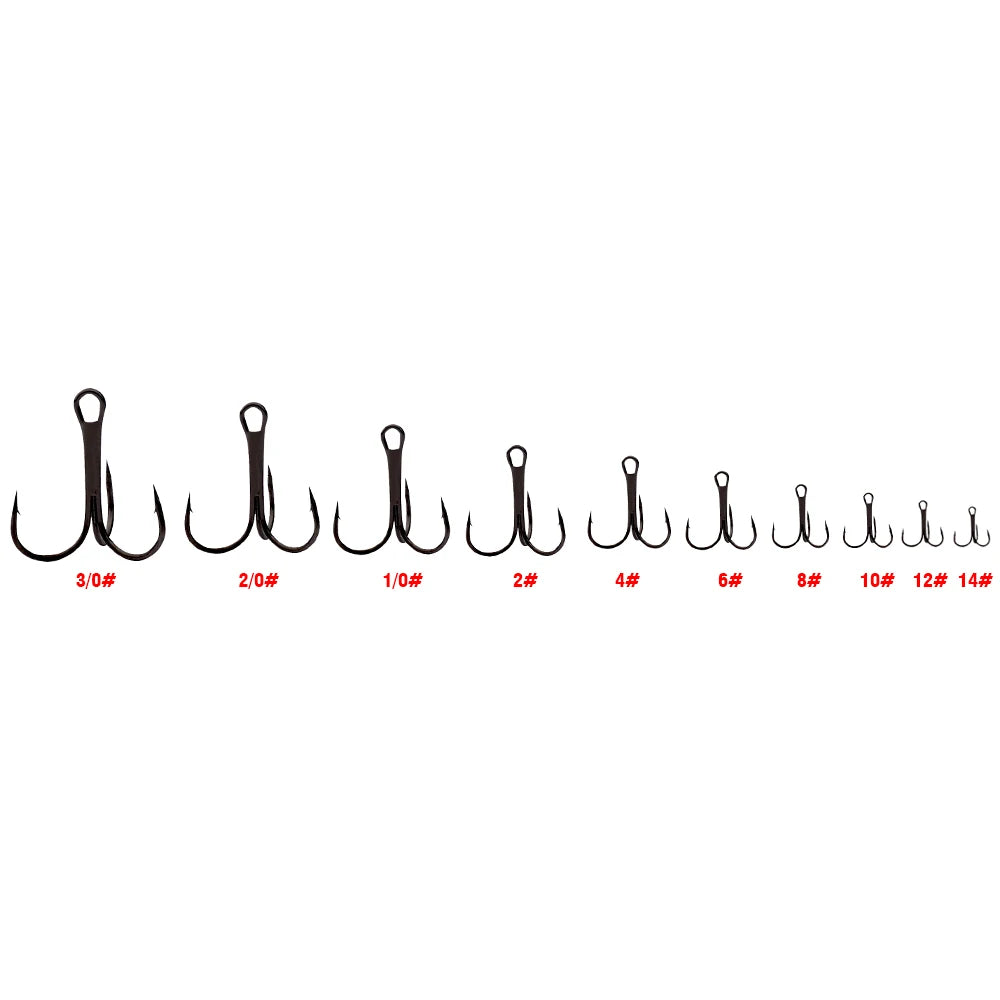 PROBEROS 20 PCS/Lot Black High Carbon Treble Hooks Super Sharp Solid Size 2#-14# Triple Barbed Steel Fish Hook Wholesale