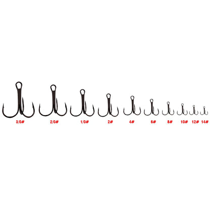 PROBEROS 20 PCS/Lot Black High Carbon Treble Hooks Super Sharp Solid Size 2#-14# Triple Barbed Steel Fish Hook Wholesale