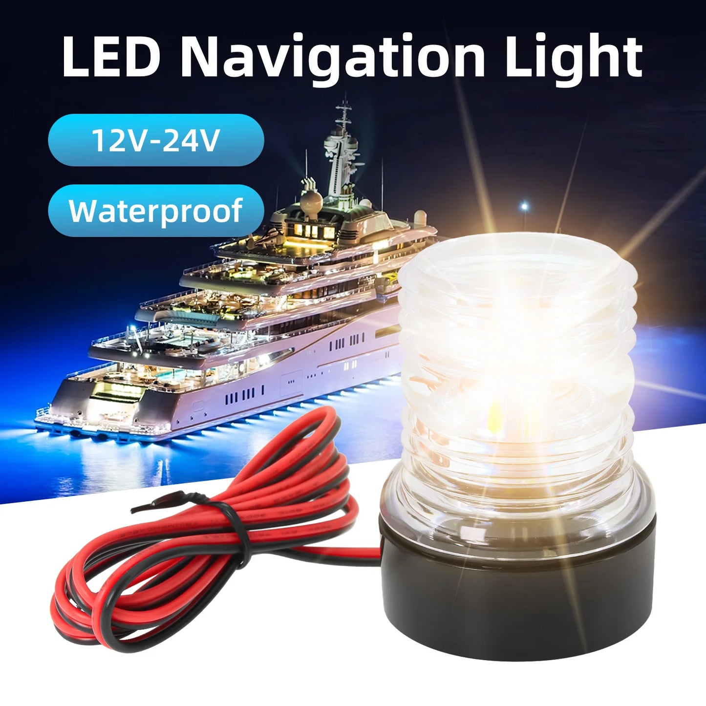 AD 12V 24V Sailing Signal Light Boat Navigation Light Fold Down 360 Degree LED for Yacht Marine Anchor Light Boat Accessories