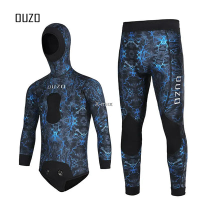 2 Pieces Neoprene Wetsuit 5mm Camouflage Long Sleeve Fission Hooded Submersible Men Keep Warm Scuba Diving Suit