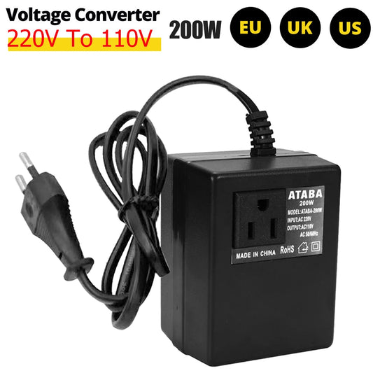 200W Voltage Converter 220V To 110V Transformer Step Down Transformer Voltage Converter Travel Adapter EU/US/UK Plug Inverter