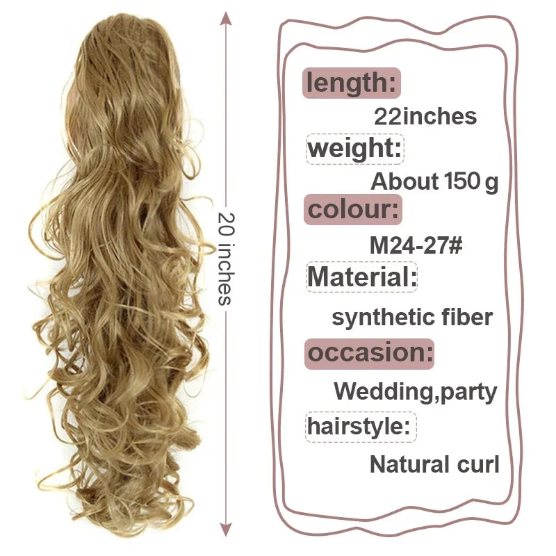 Synthetic Long Wavy Ponytail Ash Blonde Color Drawstring Ponytail Clip-on Hair Extensions For Women Black Blond Daily Use