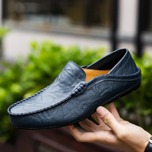 Summer Fashion Men Loafers Italian Casual Luxury Brand Men Shoes Genuine Leather Moccasins Light Breathable Slip on Boat Shoes