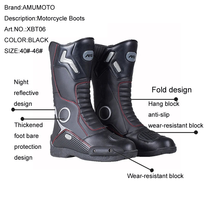 AMUMOTO Motorcycle Riding Boots Men's And Women's Pull Motorcycle Shoes Road Breathable Anti-fall Shoes Rider Four Seasons