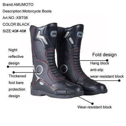 AMUMOTO Motorcycle Riding Boots Men's And Women's Pull Motorcycle Shoes Road Breathable Anti-fall Shoes Rider Four Seasons