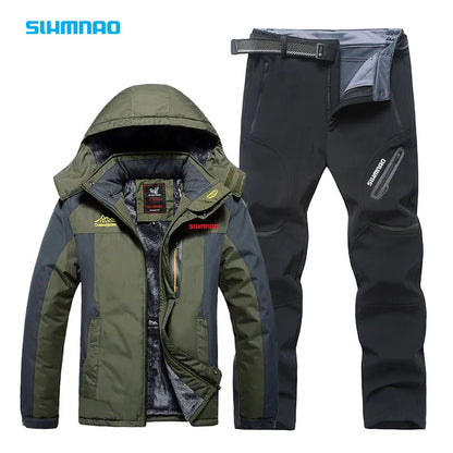 2024Fishing jacket, winter and autumn warm and waterproof ski suit, hiking and hunting pants, multi pocket men's fishing suit