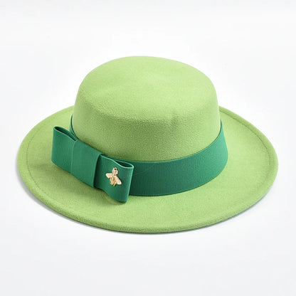 Fedora Hat for Women Fashion Formal Wedding Decorate Church Cap Flat Top Bow Party Jazz Hat Chapeau Femme
