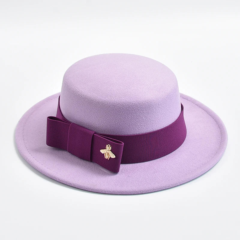 Fedora Hat for Women Fashion Formal Wedding Decorate Church Cap Flat Top Bow Party Jazz Hat Chapeau Femme