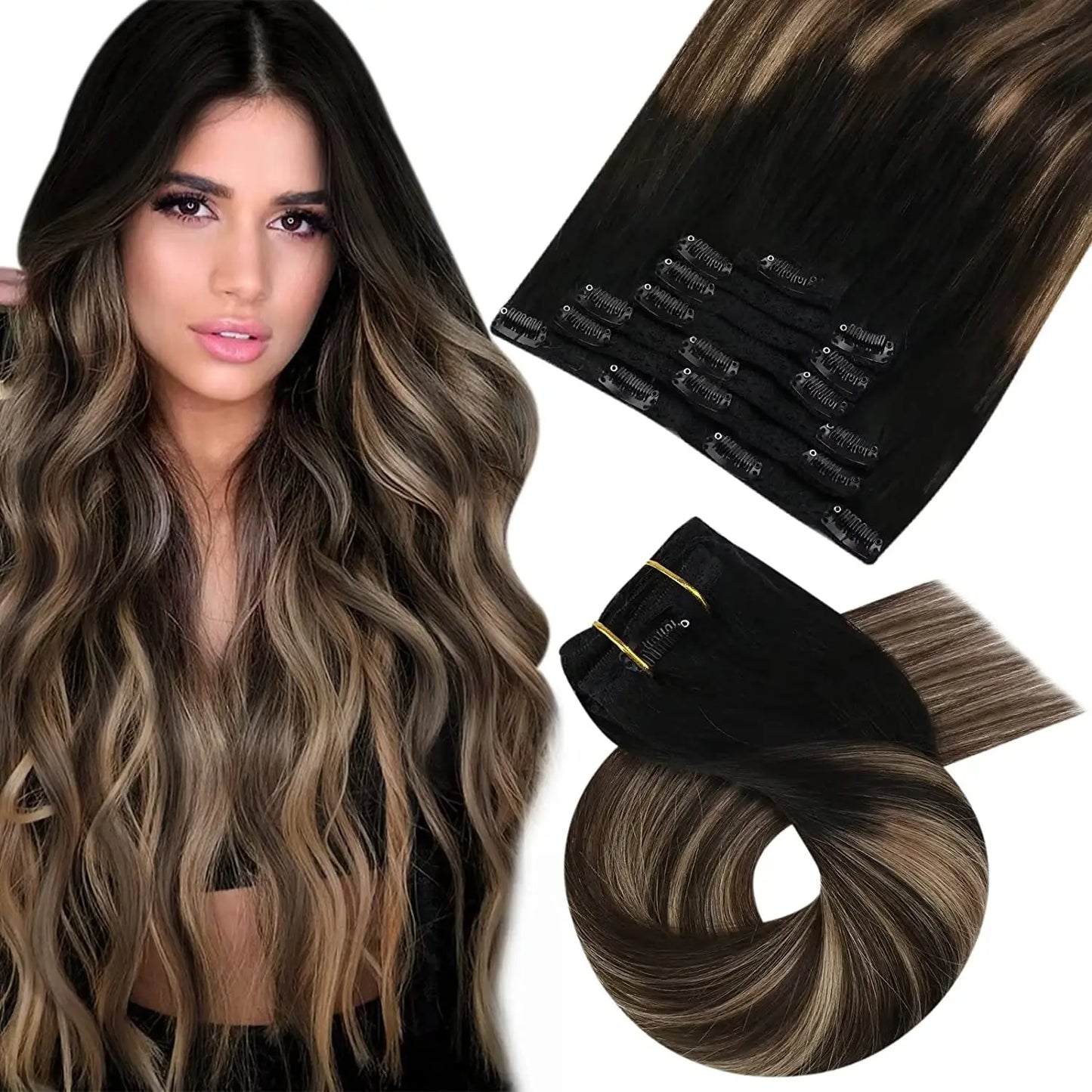 [Hot Sale] Moresoo Clip in Hair Extensions Real Natural Hair Remy Straight Set 5&7 Pcs Brazilian Clip in Human Hair Extensions