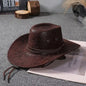 Faux Leather Western Cowboy Hats For Women Men Vintage Gentleman Dress Hats Panama Cowgirl Jazz Cap Sombrero Hombre