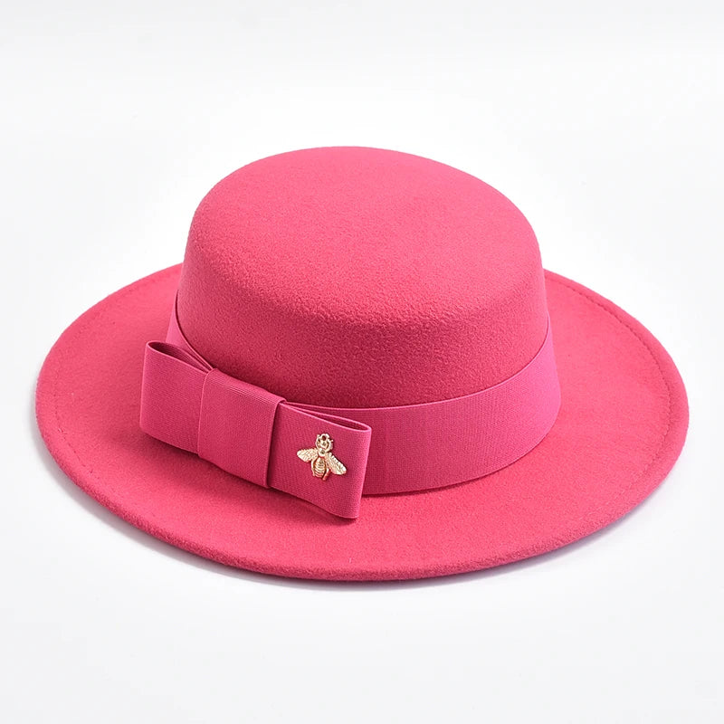 Fedora Hat for Women Fashion Formal Wedding Decorate Church Cap Flat Top Bow Party Jazz Hat Chapeau Femme