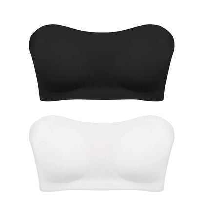 Women's Sexy Strapless Push Up Bra Removable Padded Seamless Ice Silk Top Women Invisible Beauty Back Anti-slip Off-shoulder Bra