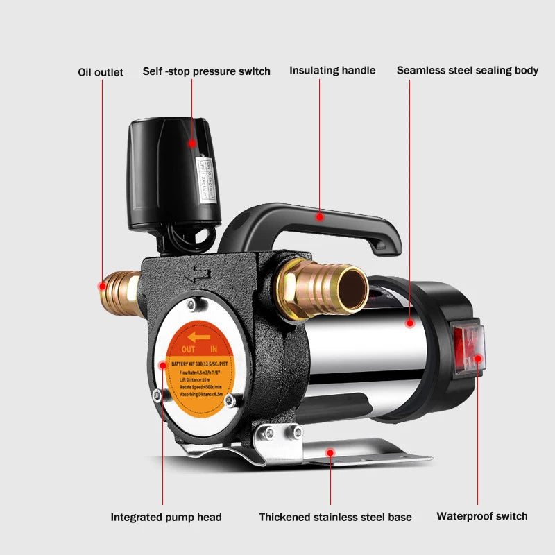 12V/24V/220V Fuel Transfer Pump for Diesel Kerosene 990W Self-Priming Pump Automatically Stop Electric oil pump fuel dispenser