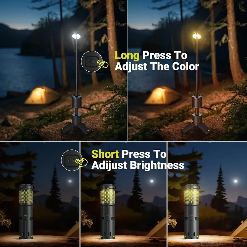 LED Outdoor Camping Lantern, UBS Refillable, Adjustable Color Temperature Outdoor Portable Lantern, IP65 Waterproof, Retractab