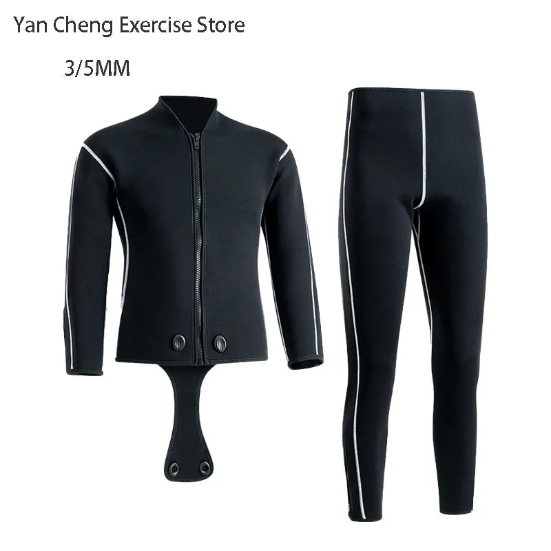 3/5mm Thicken Deep Dive Wetsuit for Men Split Black Diving Suit Keep Warm Professional Snorkeling Free-diving Spearfishing Set