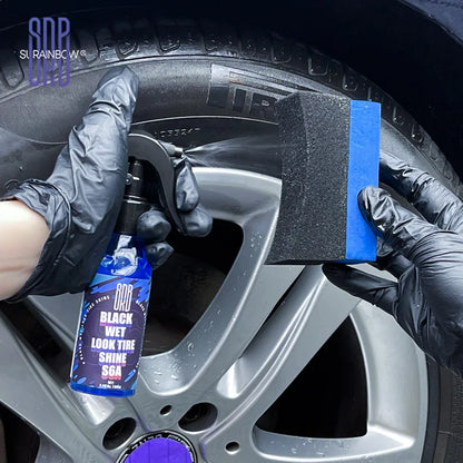 Black Wet Look Tire Shine Dressing -Automotive Clear Coat Tire Dressing Spray for Glossy Wet Tire Look, Vinyl & Plastic, with UV