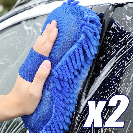 2Pcs Car Cleaning Brush Cleaner Tools Microfiber Car Washer Sponge Cleaning Washing Towel Auto Gloves Car Washing Accessories