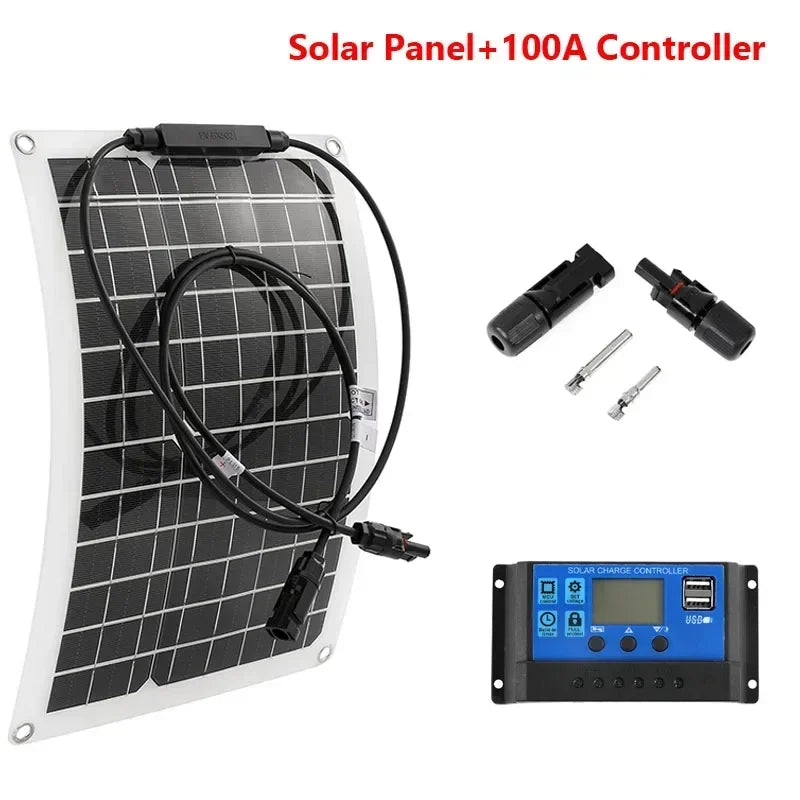 600W Solar Panel Kit Complete 18V USB With 100A Controller Solar Cells for Car Yacht RV Boat Camp MobliePhone Battery Charger