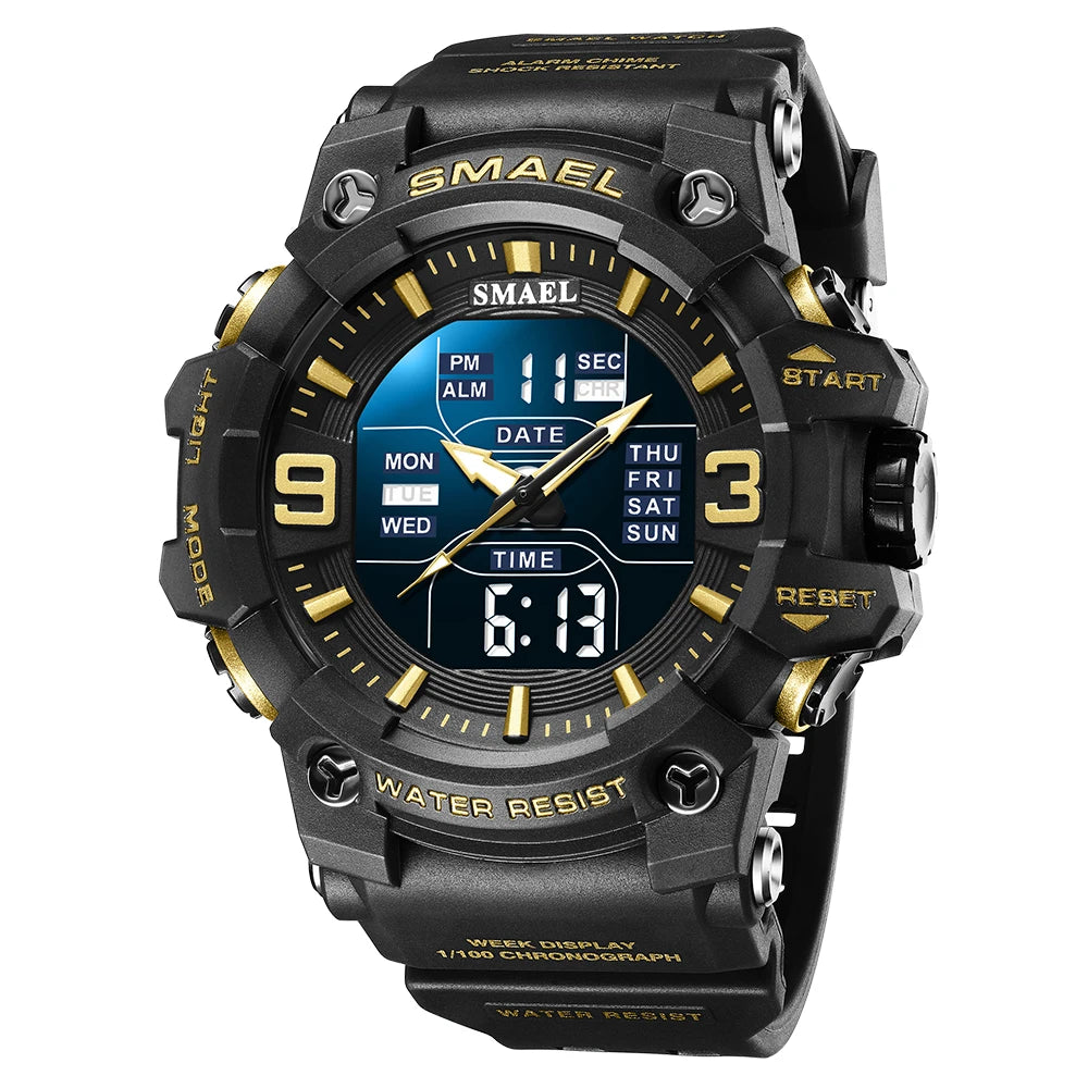 SMAEL Waterproof 5Bar Sports Digital Watch Male Large Dial Daily Alarm Stopwatch Men's Electronic Wristwatch Clock 8049