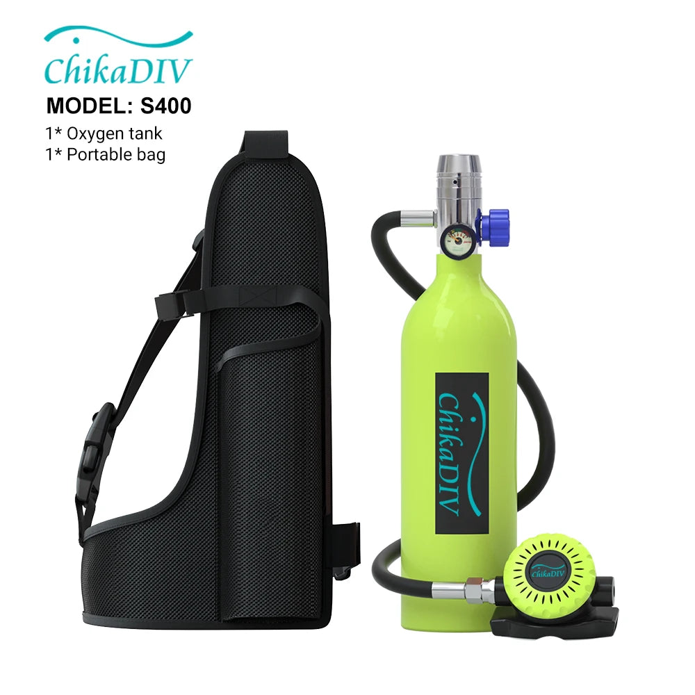 CHIKADIV C400 Mini Scuba Tank Oxygen Cylinder  Refillable 1L Capacity Diving Gear Diver Portable Diving Snorkeling Equipment