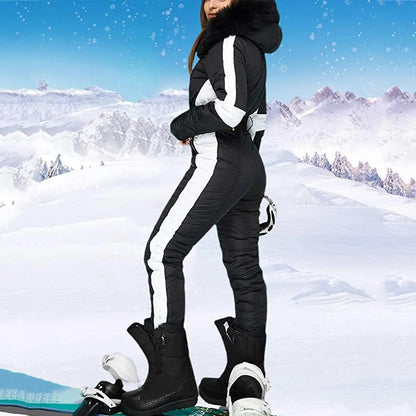 Women's Skiing Suites Winter Outdoor Sports Warm Jumpsuit Waterproof With Removable Collar Outdoor Sports Zipper Ski Suit Female