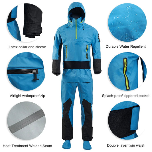 Drysuit for Men Dry Suit with Latex Cuff and Splash Collar Flatwater Ocean River Paddling