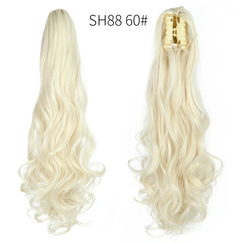 Synthetic Long Wavy Ponytail Ash Blonde Color Drawstring Ponytail Clip-on Hair Extensions For Women Black Blond Daily Use