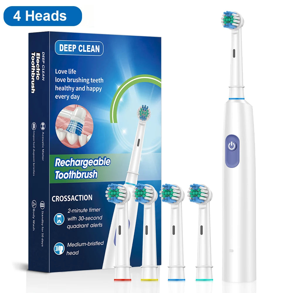 Electric Toothbrush Rotary Rechargeable Electric Toothbrush for Adults Rotating Electric Toothbrushes with 8 Soft Brush Heads