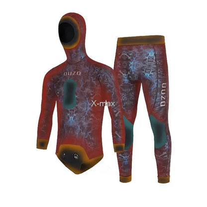 2 Pieces Neoprene Wetsuit 5mm Camouflage Long Sleeve Fission Hooded Submersible Men Keep Warm Scuba Diving Suit