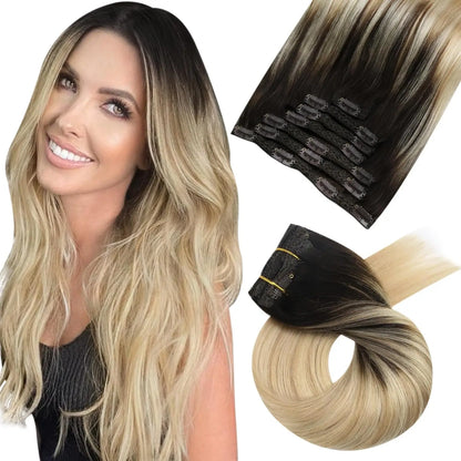 [Hot Sale] Moresoo Clip in Hair Extensions Real Natural Hair Remy Straight Set 5&7 Pcs Brazilian Clip in Human Hair Extensions