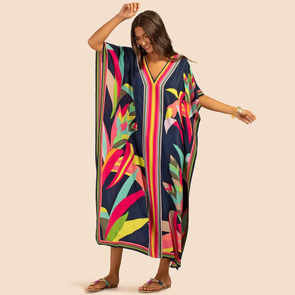 Kaftan Dress Over Size Women Beach Dress Cover Up Summer Clothes Kimono Mujer Vestidos De Fiesta