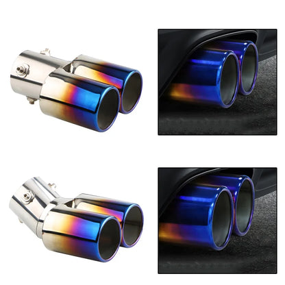 1PCS 2.5" Inlet Car Auto Exhaust Muffler Tip Stainless Steel Dual Pipe Trim Modified Car Rear Tail Throat Liner For Most Cars