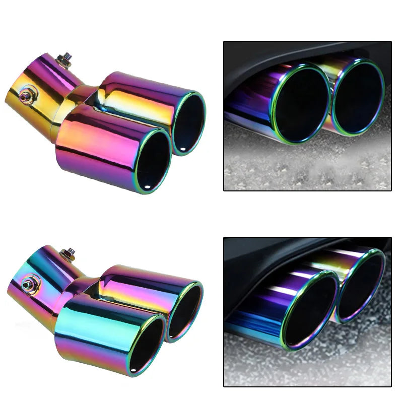 1PCS 2.5" Inlet Car Auto Exhaust Muffler Tip Stainless Steel Dual Pipe Trim Modified Car Rear Tail Throat Liner For Most Cars