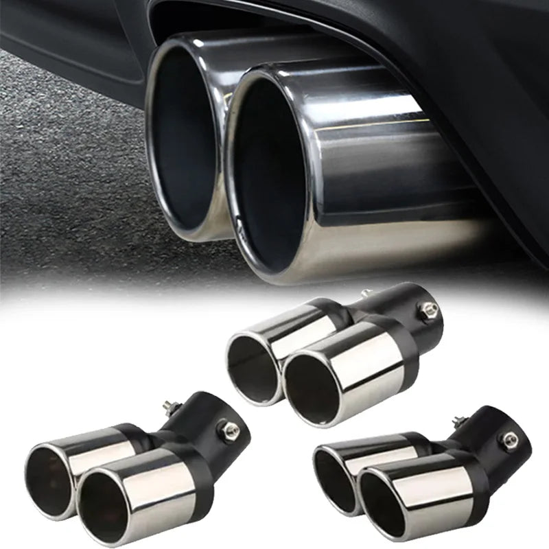 1PCS 2.5" Inlet Car Auto Exhaust Muffler Tip Stainless Steel Dual Pipe Trim Modified Car Rear Tail Throat Liner For Most Cars