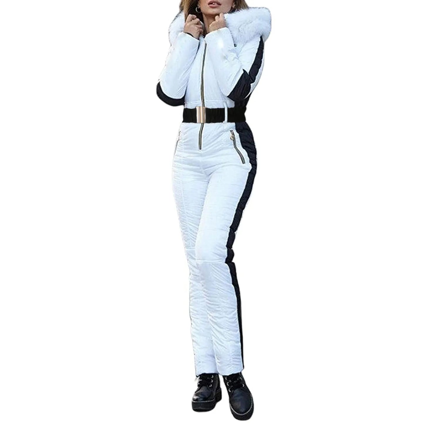 Women's Skiing Suites Winter Outdoor Sports Warm Jumpsuit Waterproof With Removable Collar Outdoor Sports Zipper Ski Suit Female