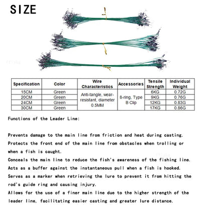 Super Strong Tensile Force Anti Bite Steel Fishing Line Steel Wire Leader with Rotating Snaps Fishing Lead Wire 200/100/60/20Pcs