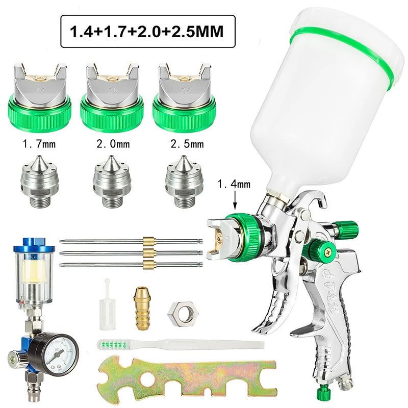 HVLP Professional Spray Gun 1.4/1.7/2.0/2.5mm Steel Nozzle Gravity Spray Gun Portable Car Paint Spray Gun DIY Spray Paint Kit