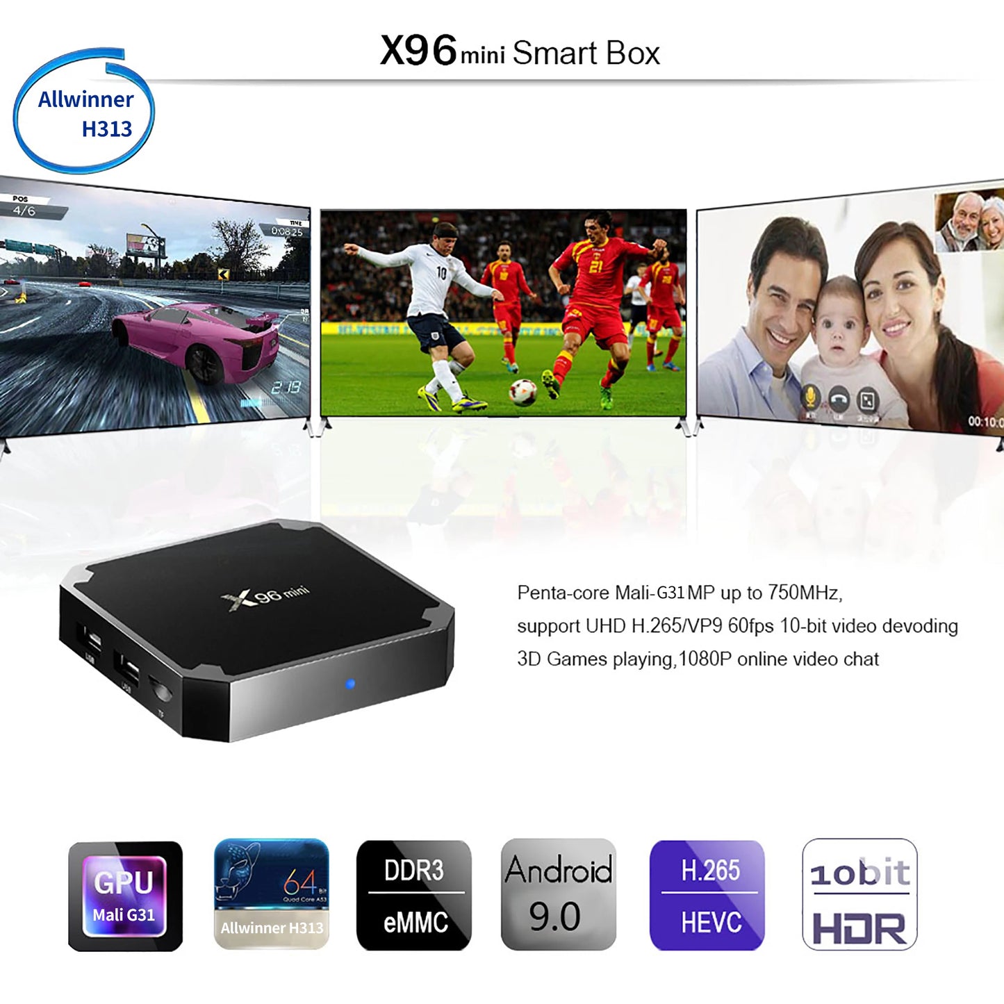 Original X96Mini Smart TV Box Android 9.0 Amlogic S905W 2GB 16GB /1GB 8GB AV1 4K HDR Media Player Multi Language