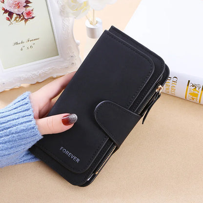 New buckle women's Korean version wallet three fold fashion women's bag multi-card women's purse frosted two-tone fabric