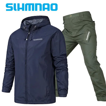 Spring and Autumn fishing suit set, hooded windproof and waterproof, outdoor mountaineering suit, tactical pants