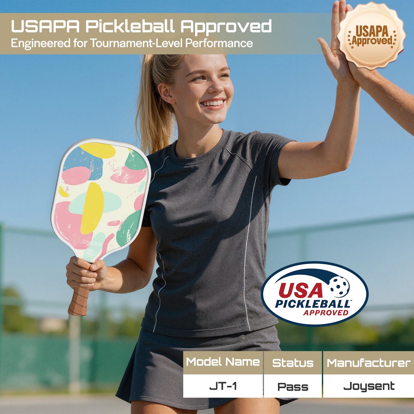 Joysent USAPA Pickleball Paddle Set T300 Carbon Fiber PP Honeycomb 14mm With 2Rackets 4Balls And 2Sweatbands For Beginner